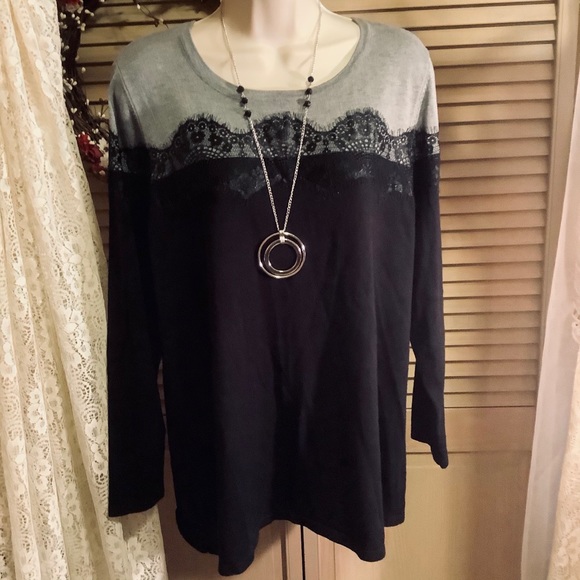 Worthington Sweaters - Worthington Woman, 2 tone Soft Sweater Top with lace trim size OX/16W/XL